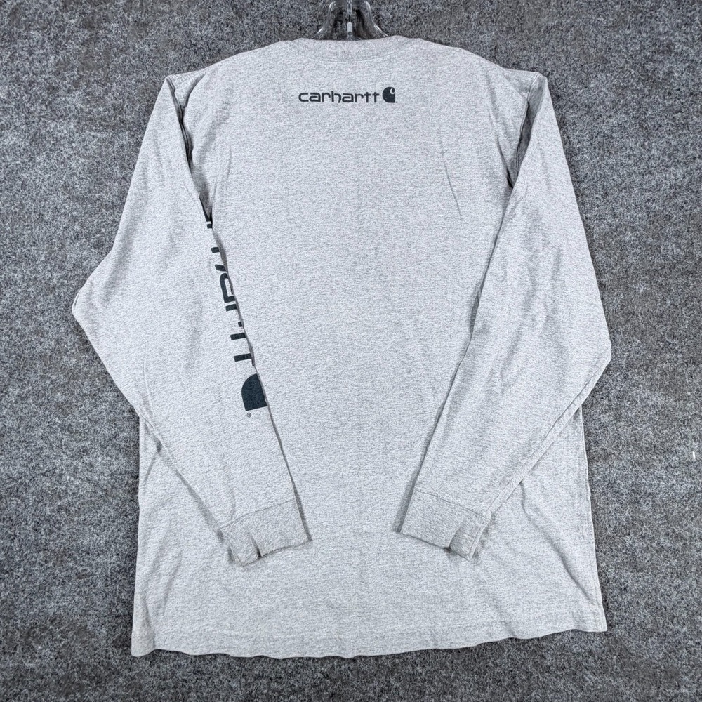 Carhartt Dearborn Long Sleeve T-Shirt Mens L Heather Gray Logo Original Fit - Picture 2 of 16